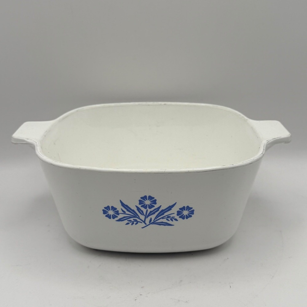 Corning Ware Blue Cornflower Casserole Dish 38oz White Pyroceram Square Baker